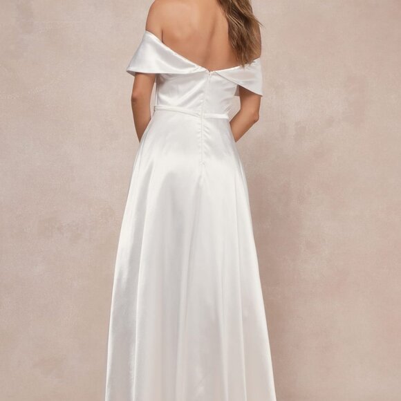 Lulu's Greatest Hits White Satin Off-the-Shoulder Maxi Dress - Picture 2 of 4